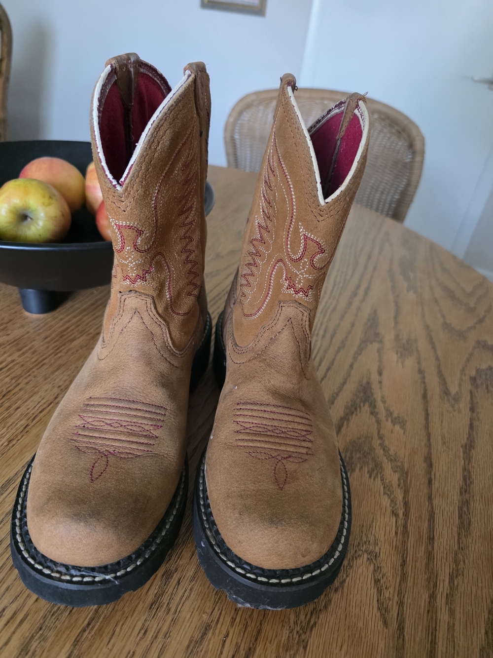 Ariat Tan Western Work Boots with Pink Interior